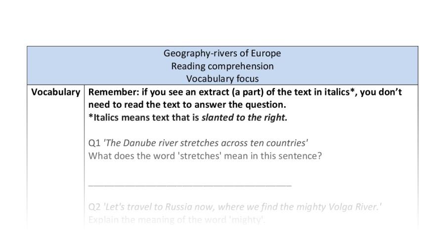 Reading comp-vocabulary-rivers of Europe
