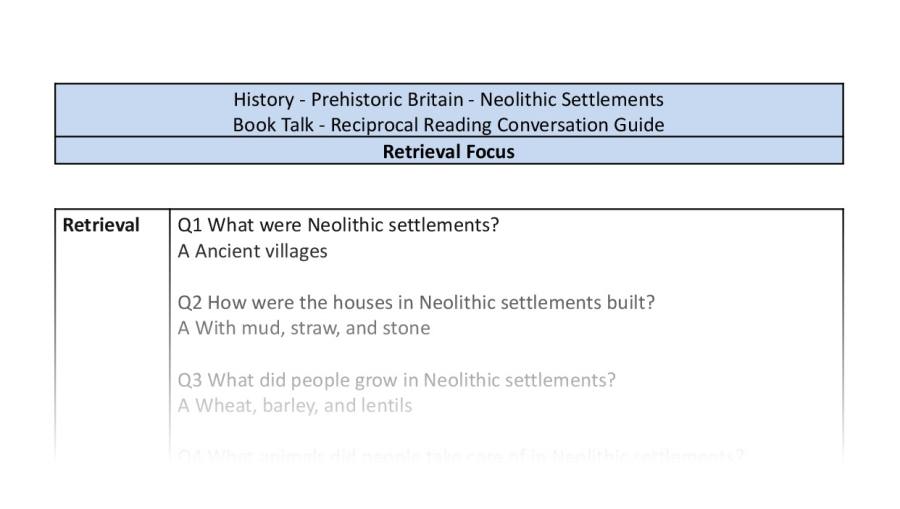 Reciprocal Reading Conversation - Neolithic Settlements - Retrieval Focus