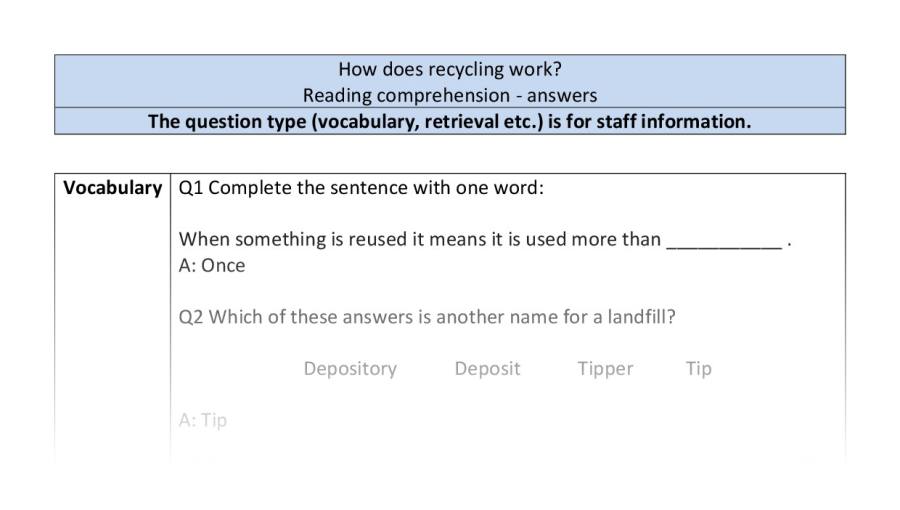 Reading comprehension - VRSIPE - How does recycling work
