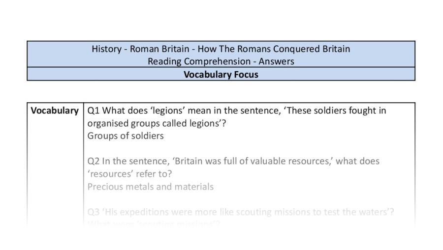 Reading Comprehension - How The Romans Conquered Britain - Vocabulary Focus