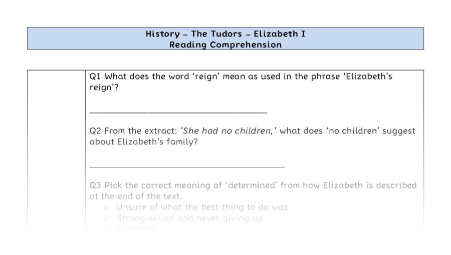 Reading comprehension - Elizabeth I - VRSIPE