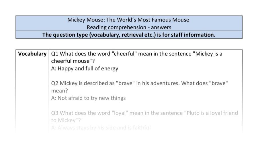 Reading comprehension-VRSIPE-The story of Mickey Mouse-answers