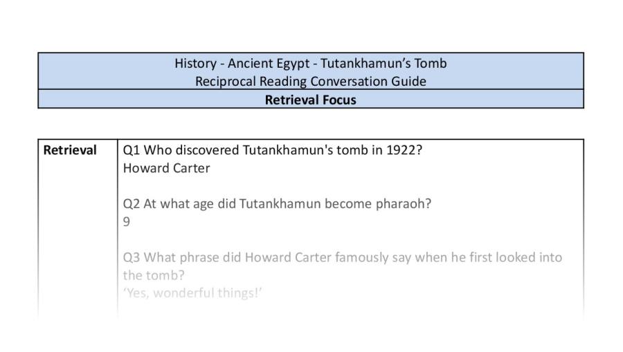 Reciprocal Reading Conversation - Tutankhamuns Tomb - Retrieval Focus