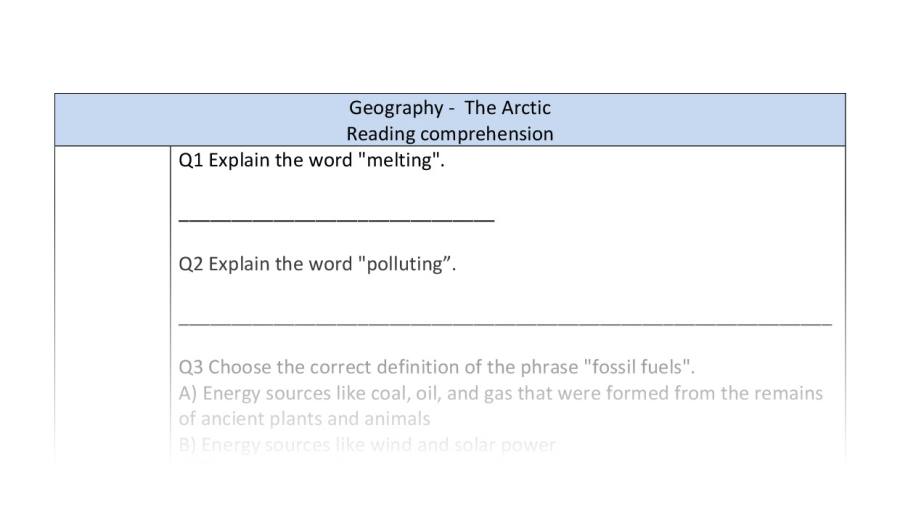 Reading comprehension - VRSIPE - The Arctic