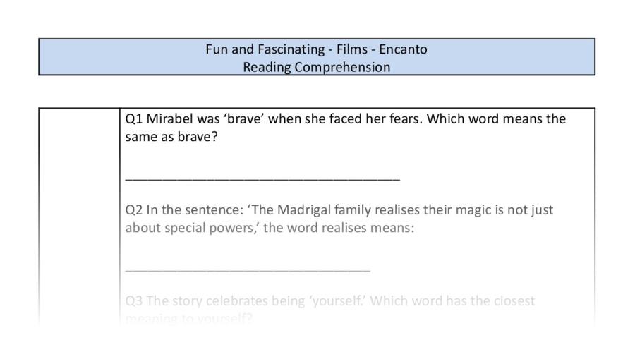 Reading Comprehension-Encanto-VRSIPE Focus