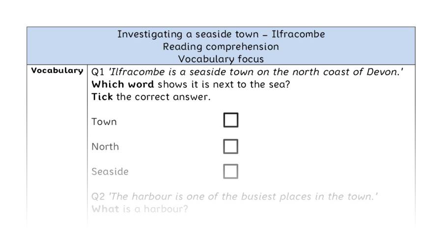 Reading comprehension - vocabulary - seaside towns - Ilfracombe