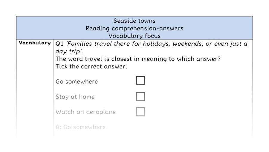 Reading comprehension - vocabulary - Seaside towns - answers