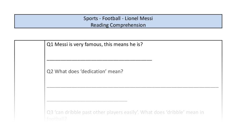 Reading Comprehension - Lionel Messi - Vocabulary Focus