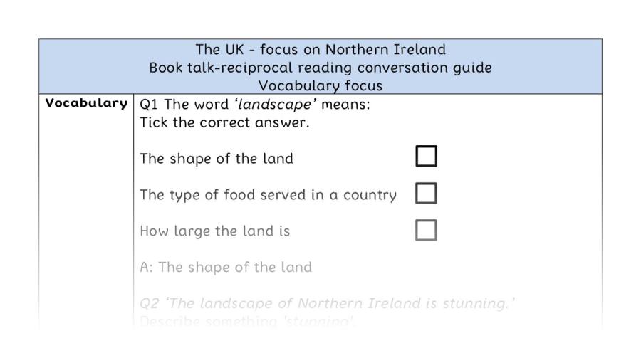 Reciprocal reading - vocabulary - The UK - focus on Northern Ireland