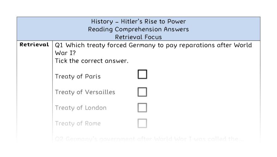Hitlers Rise to Power - Reading Comprehension - Retrieval Focus