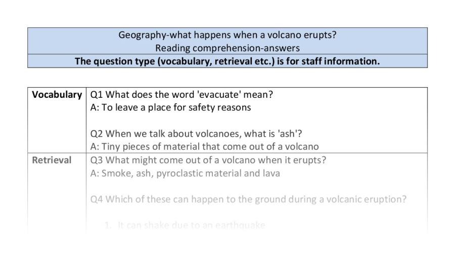 Reading comp-VRSIPE-what happens when a volcano erupts - answer
