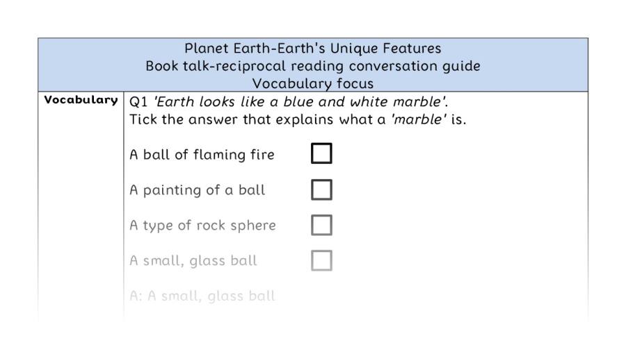 Reciprocal reading - vocabulary - Planet Earth-Earths Unique Features