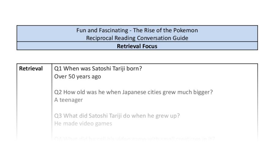 Reciprocal Reading Conversation - The Rise of the Pokemon - Highlight Series 1 - Retrieval Focus