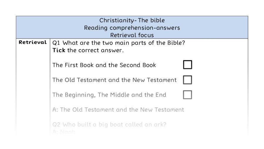 Reading comprehension - retrieval - The bible - answers