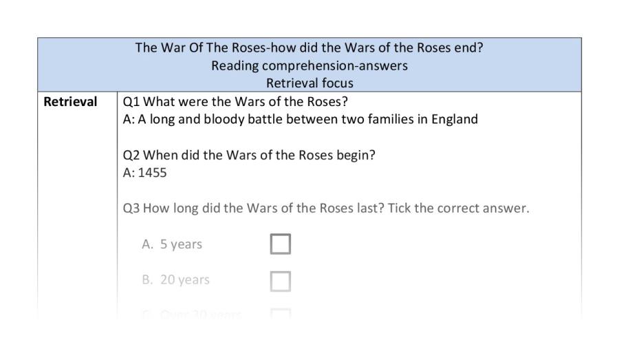 Reading comp-retrieve-the end of the Wars of the Roses