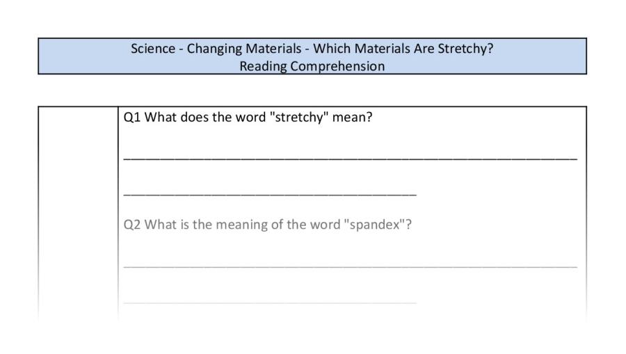 Reading Comprehension-VRSIPE-Which Materials Are Stretchy