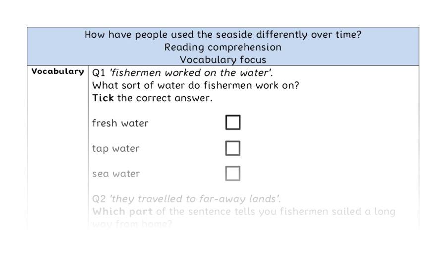 Reading comprehension - vocabulary -how the seaside was used differently over time