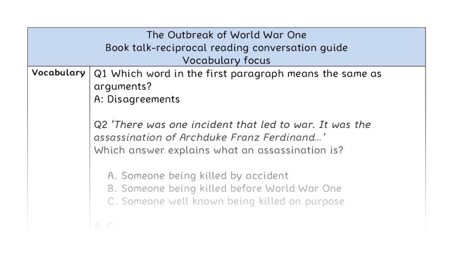 Reciprocal - vocabulary - The Outbreak of World War One