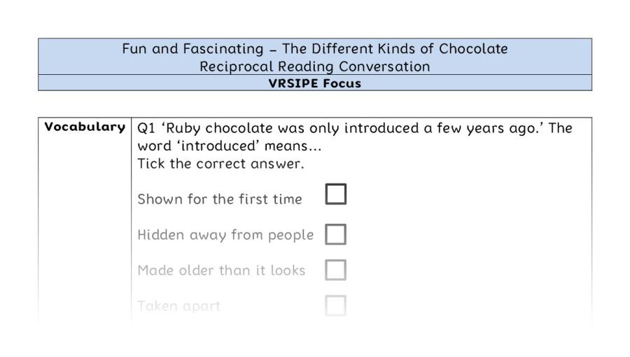 The Different Kinds of Chocolate - Reciprocal Reading Conversation - VRSIPE Focus
