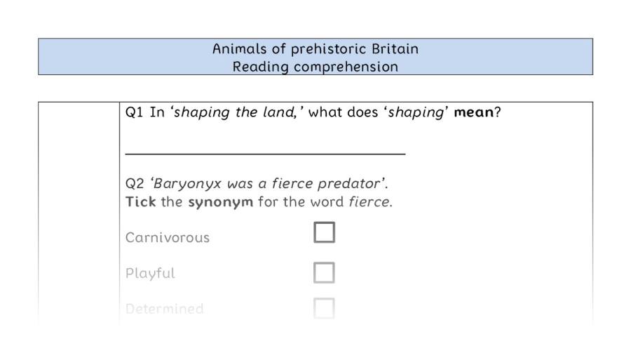 Reading comp-VRSIPE-Animals of prehistoric Britain