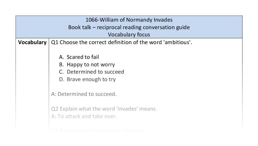 Reciprocal reading-vocab-William of Normandy Invades