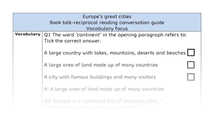 Reciprocal reading - vocabulary - Europes great cities