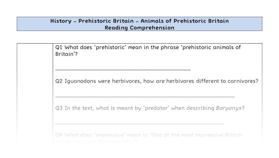 Reading comp-Animals of Prehistoric Britain-vocabulary focus