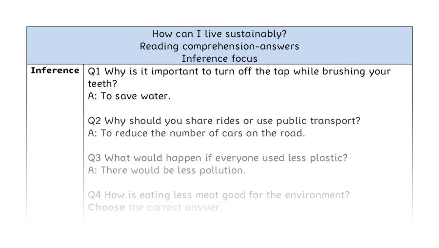 Reading comprehension - inference - How can I live sustainably - answers