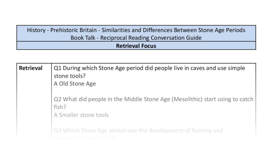 Reciprocal Reading Conversation - Similarities and Differences Between Stone Age Periods - Retrieval Focus