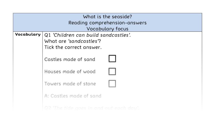 Reading comprehension - vocabulary - What is the seaside - answers