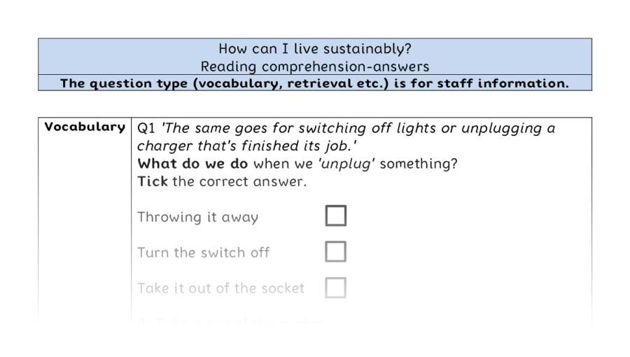 Reading comprehension - VRSIPE - How can I live sustainably - answers