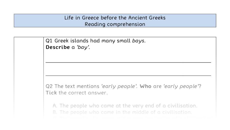 Reading comprehension - VRSIPE - Life in Greece before the Ancient Greeks