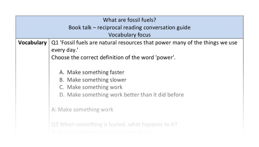 Reciprocal reading - vocabulary - What are fossil fuels
