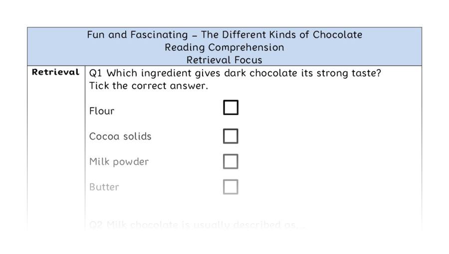 The Different Kinds of Chocolate - Reading Comprehension - Retrieval Focus
