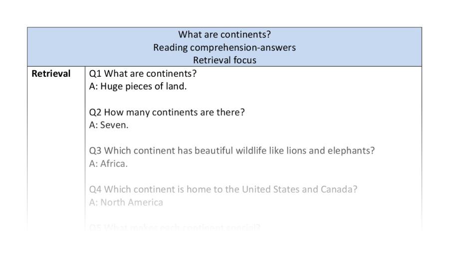 Reading comprehension -retrieval-What are continents