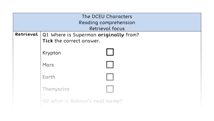 Reading comprehension - retrieval - The DCEU Characters