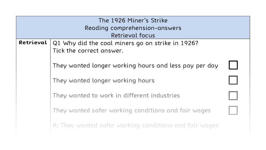 Reading comprehension - retrieval - The 1926 Miners Strike - answers