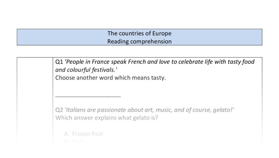 Reading comprehension-VRSIPE-The countries of Europe