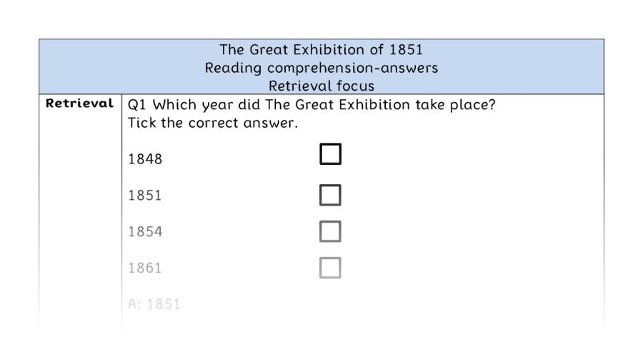 Reading comprehension - retrieval - The Great Exhibition of 1851 - answers