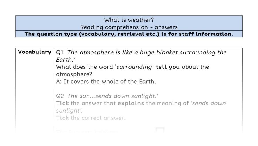 Reading comprehension - VRSIPE - What is weather - answers