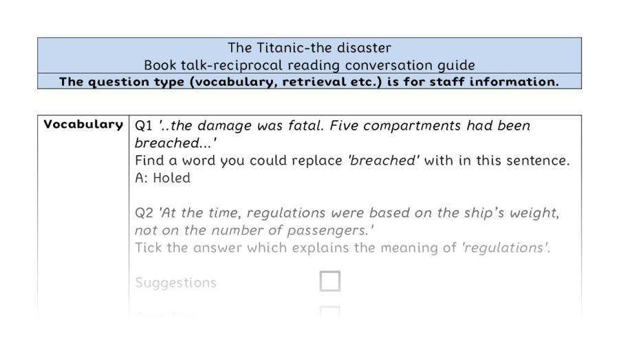 Reciprocal reading - VRSIPE - The Titanic-the disaster