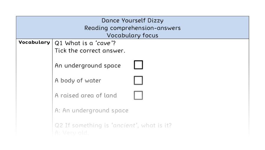 Reading comprehension - vocabulary - Dance Yourself Dizzy-answers