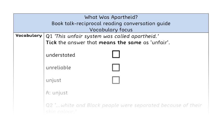 Reciprocal reading - vocabulary - What Was Apartheid