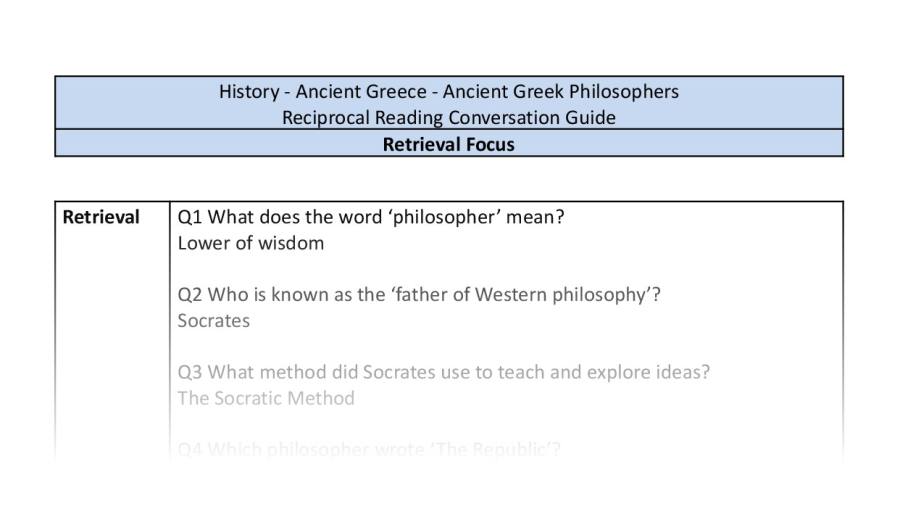 Reciprocal Reading Conversation - Ancient Greek Philosophers - Retrieval Focus
