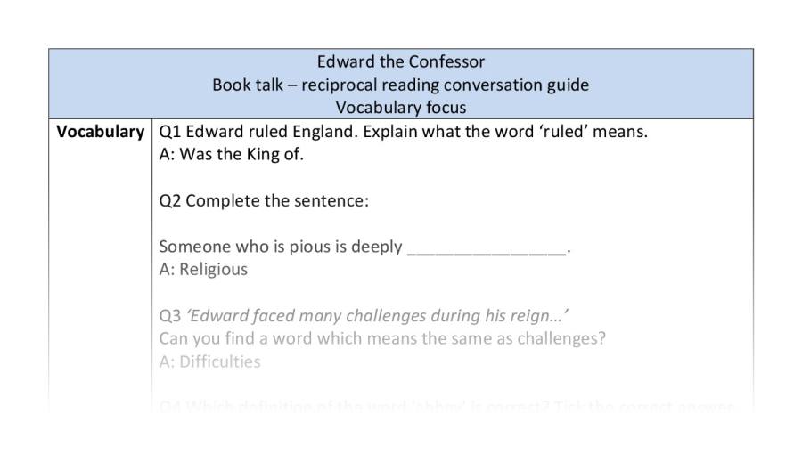 Reciprocal reading - vocabulary - Edward the Confessor