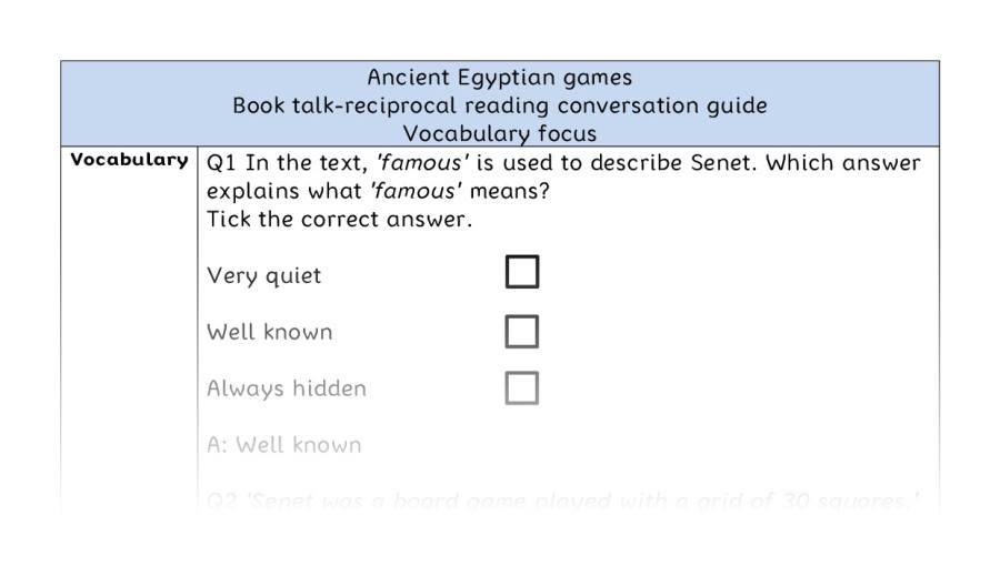 Reciprocal reading - vocabulary - Ancient Egyptian games