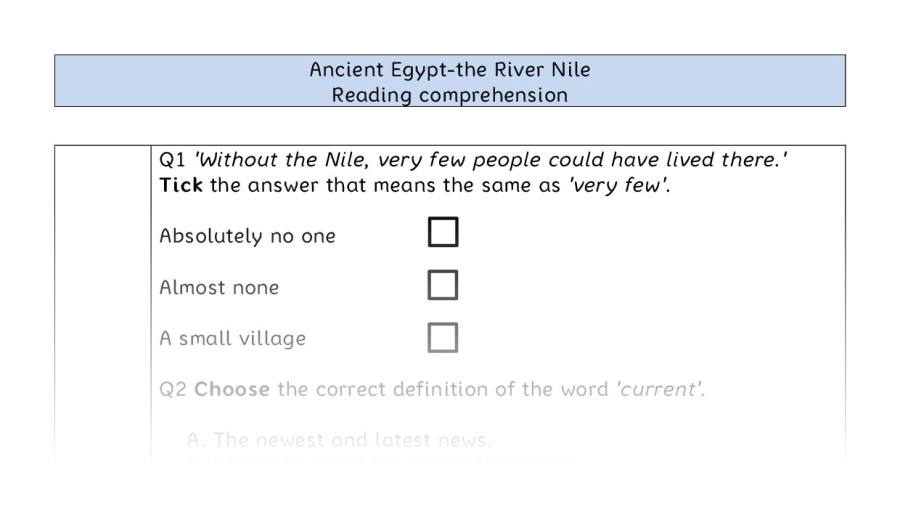 Reading comprehension - VRSIPE - Ancient Egypt-the River Nile