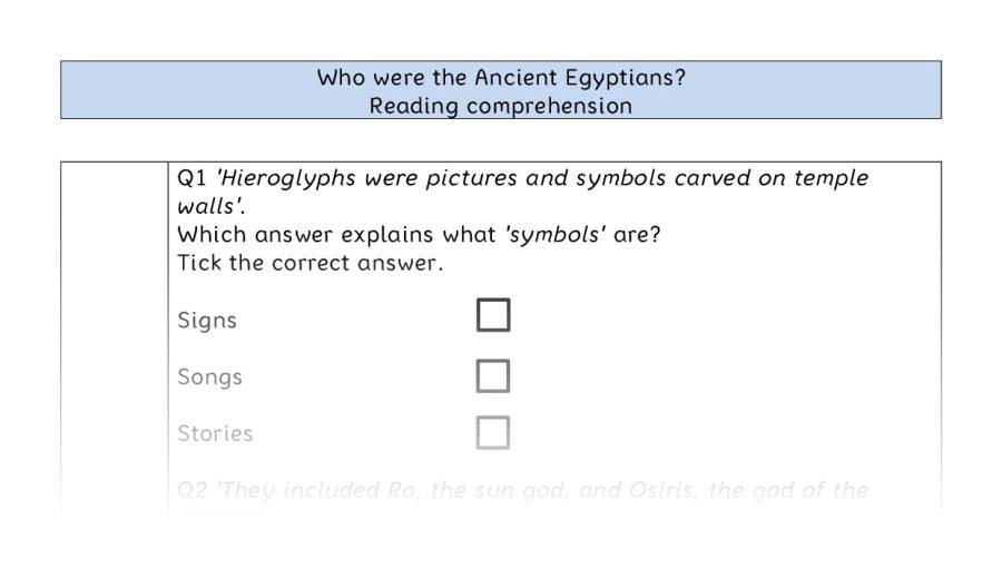 Reading comprehension - VRSIPE - Who were the Ancient Egyptians