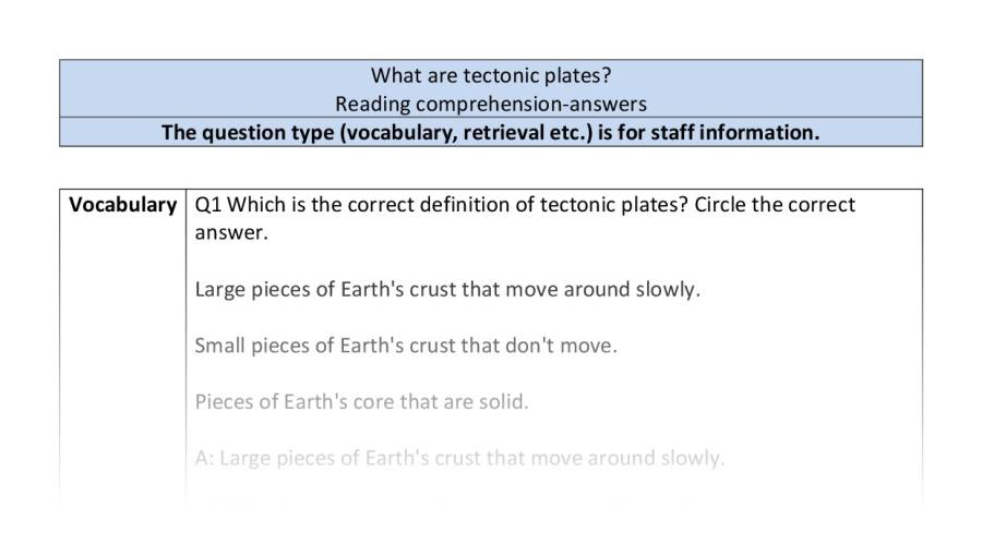 Comprehension-VRSIPE-tectonic plates - answers