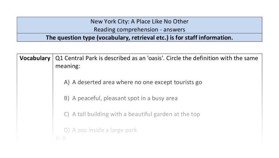 Reading comprehension - VRSIPE - New York - answers